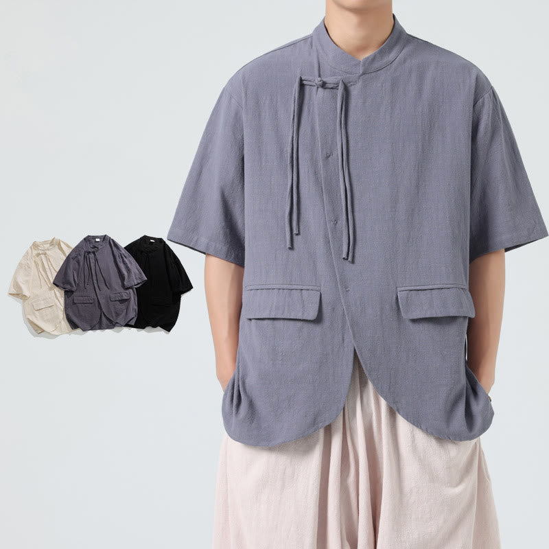 Lightweight Cotton Stand Collar Meditation Shirt Cardigan