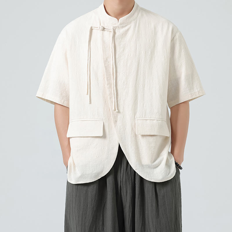 Lightweight Cotton Stand Collar Meditation Shirt Cardigan