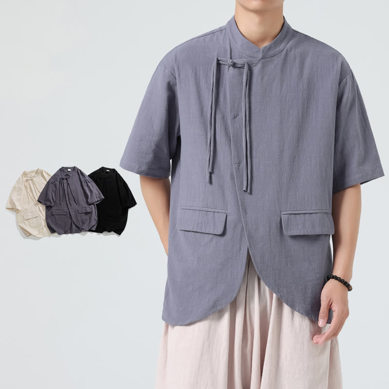 Lightweight Cotton Stand Collar Meditation Shirt Cardigan