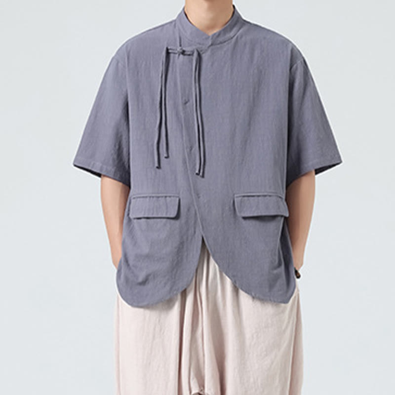 Lightweight Cotton Stand Collar Meditation Shirt Cardigan