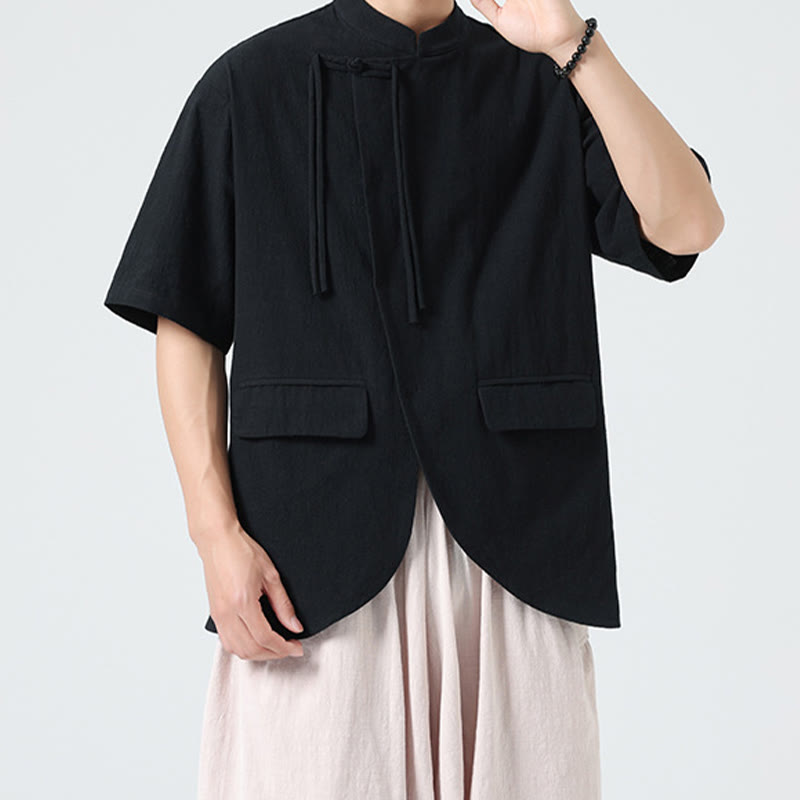 Lightweight Cotton Stand Collar Meditation Shirt Cardigan