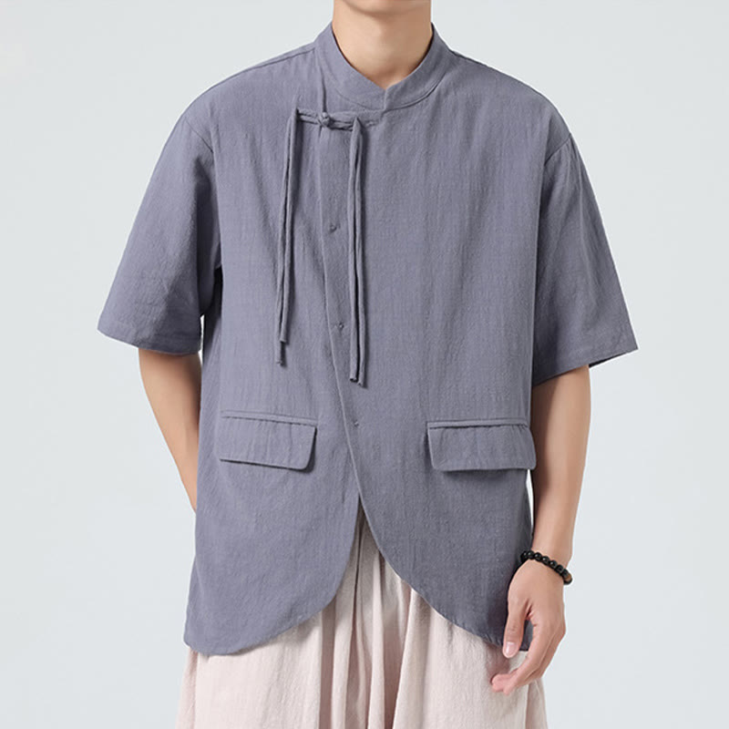 Lightweight Cotton Stand Collar Meditation Shirt Cardigan