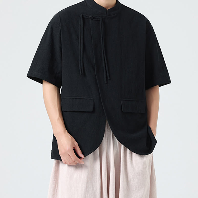 Lightweight Cotton Stand Collar Meditation Shirt Cardigan