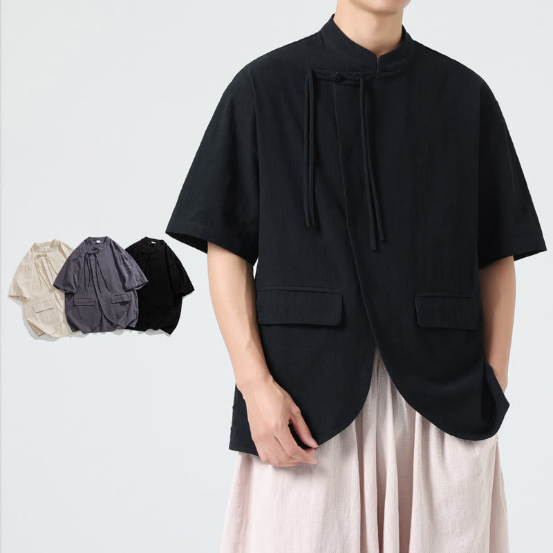 Lightweight Cotton Stand Collar Meditation Shirt Cardigan