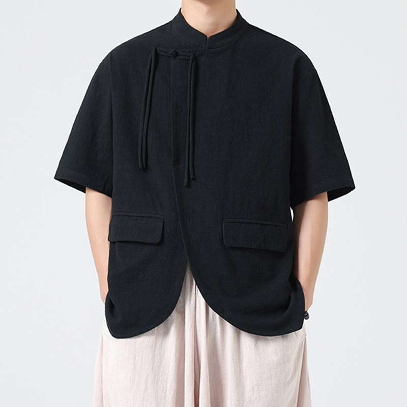 Lightweight Cotton Stand Collar Meditation Shirt Cardigan