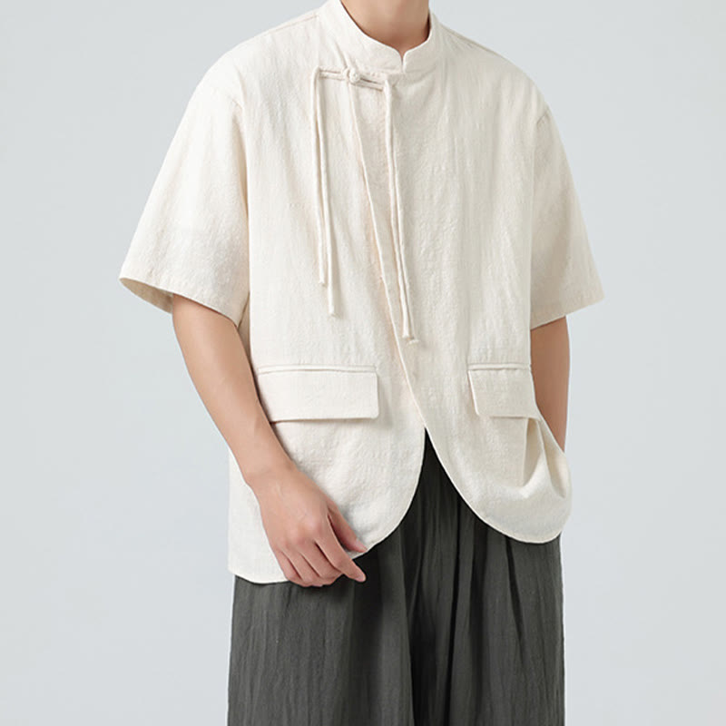 Lightweight Cotton Stand Collar Meditation Shirt Cardigan