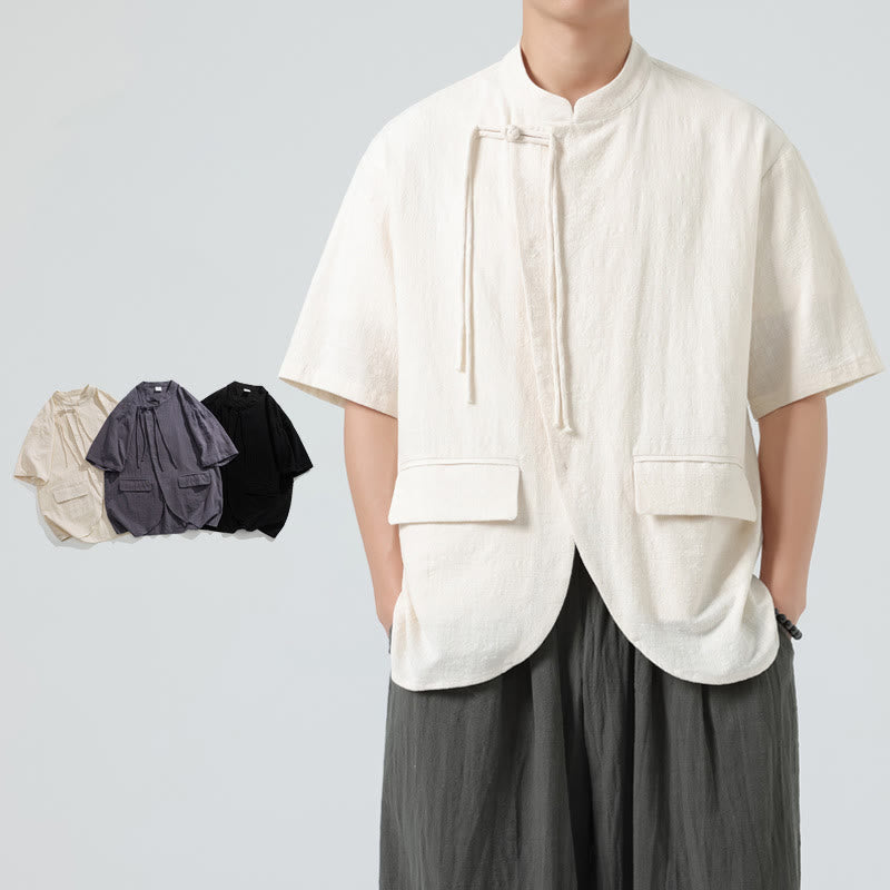 Lightweight Cotton Stand Collar Meditation Shirt Cardigan