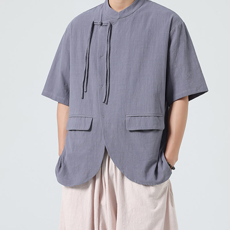 Lightweight Cotton Stand Collar Meditation Shirt Cardigan