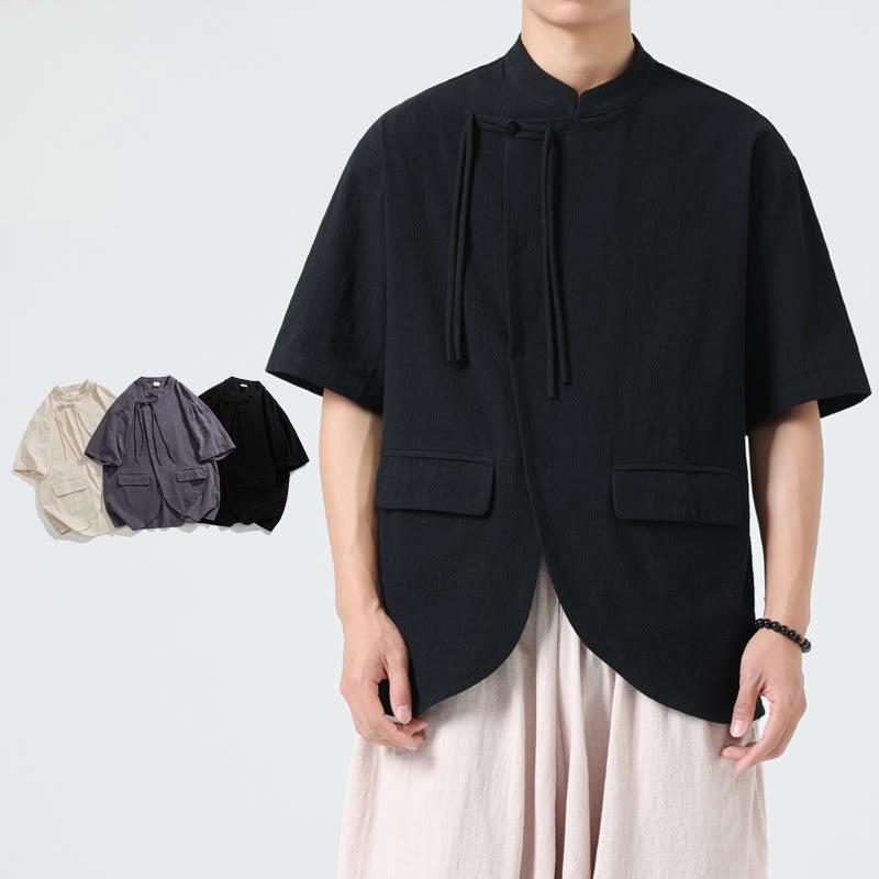 Lightweight Cotton Stand Collar Meditation Shirt Cardigan