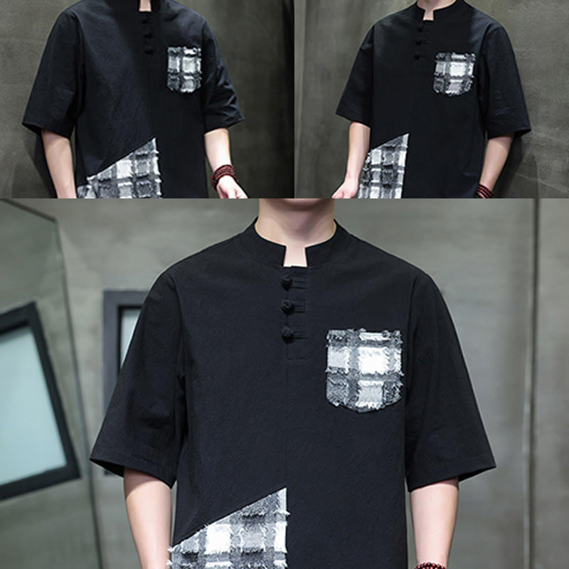 Tactile Cotton Minimalist Stand Collar Meditation Shirt