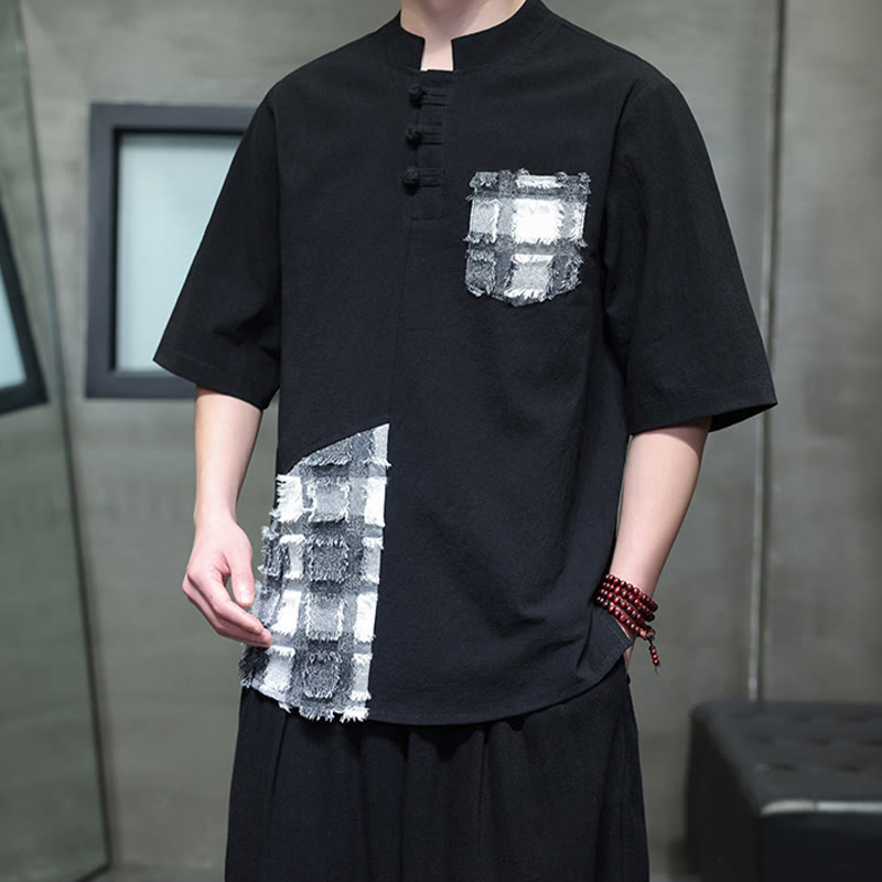 Tactile Cotton Minimalist Stand Collar Meditation Shirt