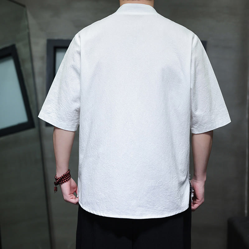 Tactile Cotton Minimalist Stand Collar Meditation Shirt