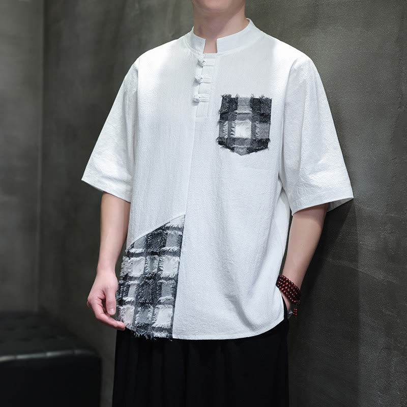 Tactile Cotton Minimalist Stand Collar Meditation Shirt