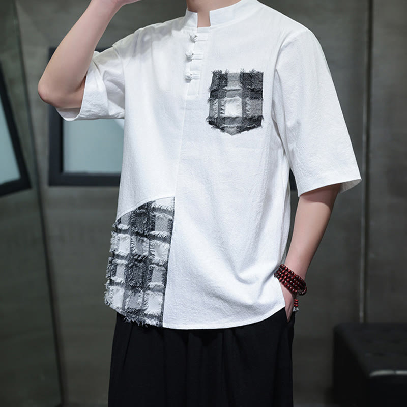 Tactile Cotton Minimalist Stand Collar Meditation Shirt
