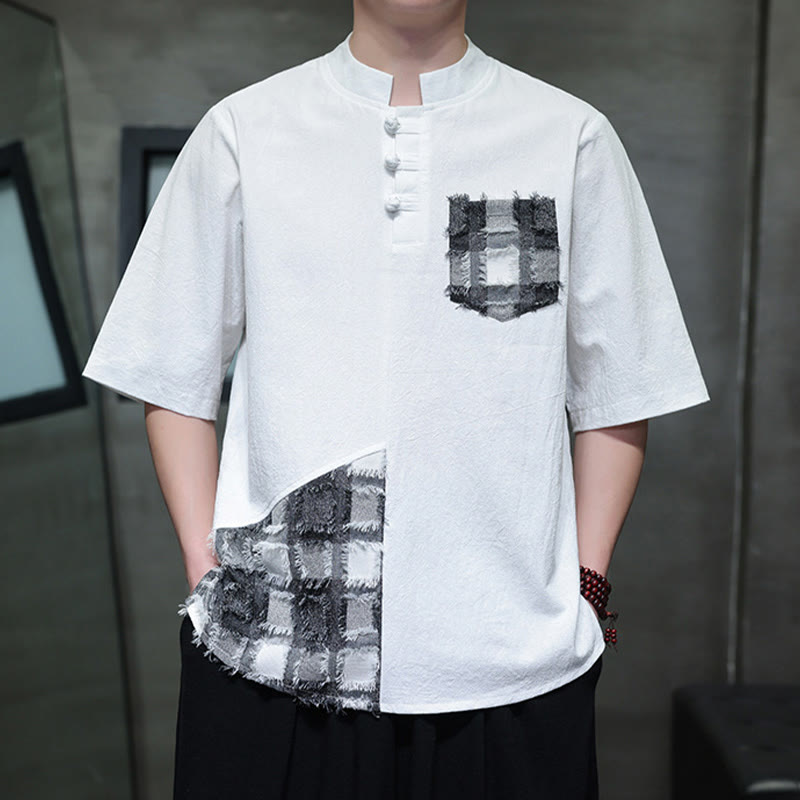 Tactile Cotton Minimalist Stand Collar Meditation Shirt