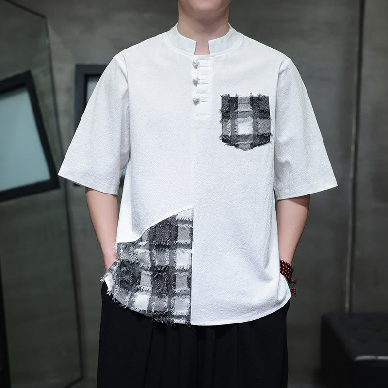 Tactile Cotton Minimalist Stand Collar Meditation Shirt