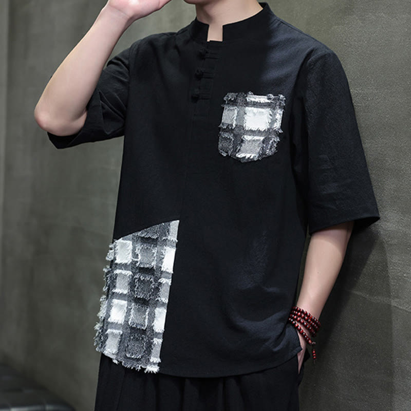 Tactile Cotton Minimalist Stand Collar Meditation Shirt