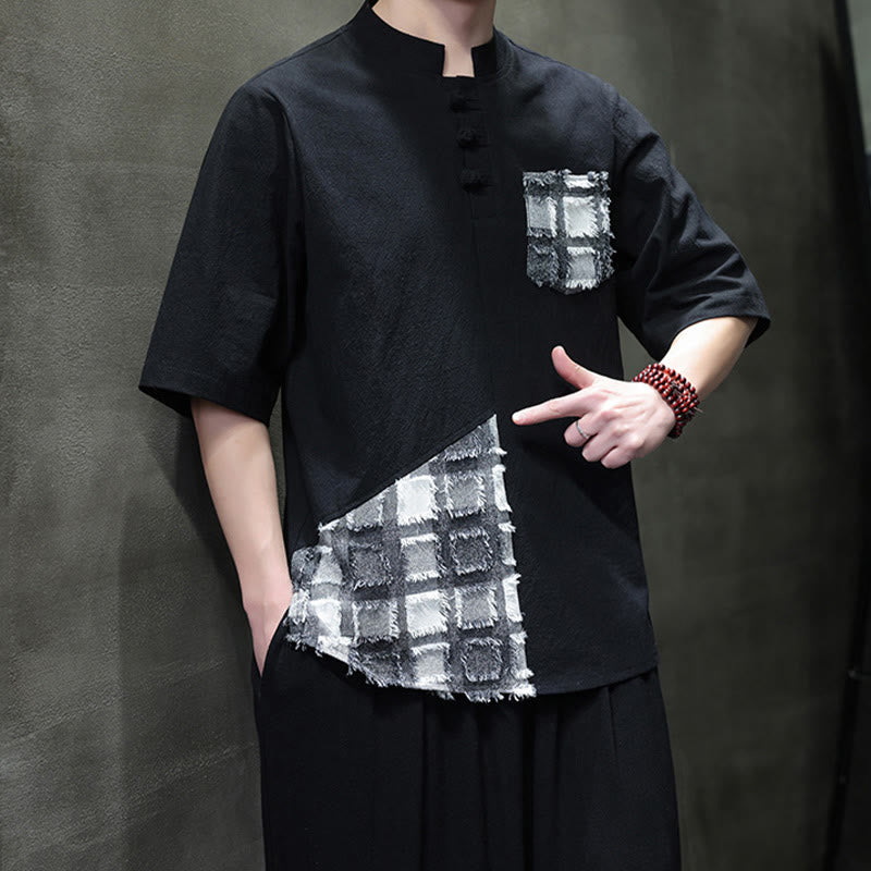 Tactile Cotton Minimalist Stand Collar Meditation Shirt