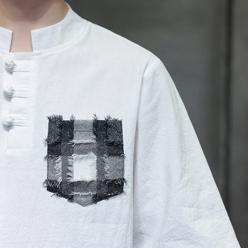 Tactile Cotton Minimalist Stand Collar Meditation Shirt