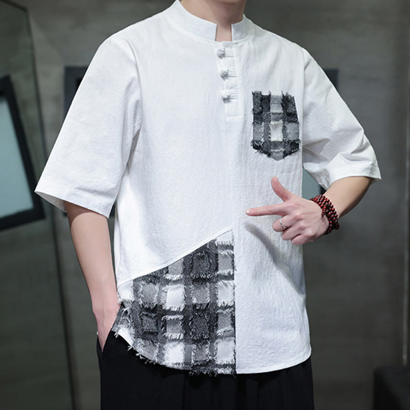 Tactile Cotton Minimalist Stand Collar Meditation Shirt
