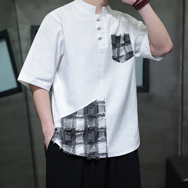 Tactile Cotton Minimalist Stand Collar Meditation Shirt
