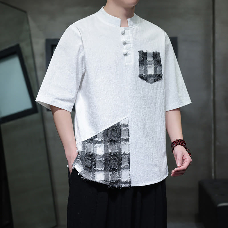 Tactile Cotton Minimalist Stand Collar Meditation Shirt