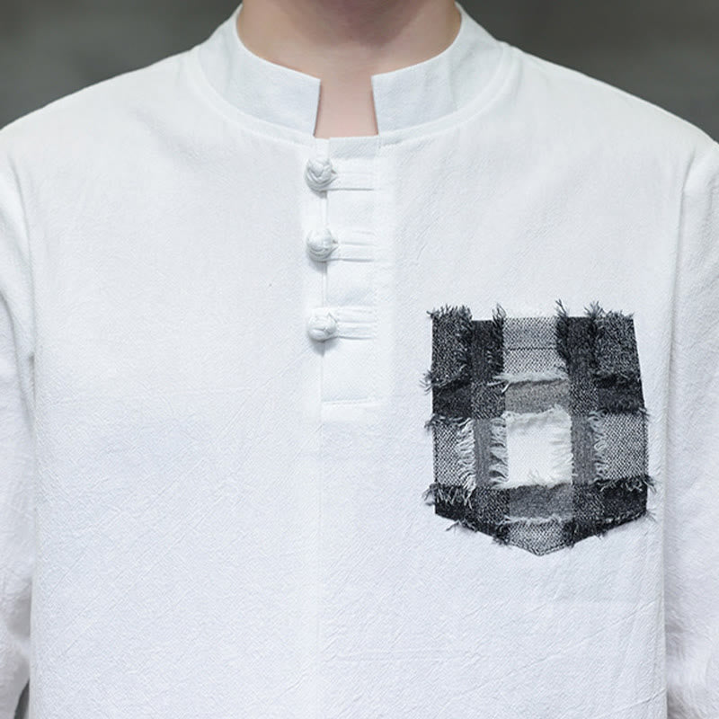 Tactile Cotton Minimalist Stand Collar Meditation Shirt