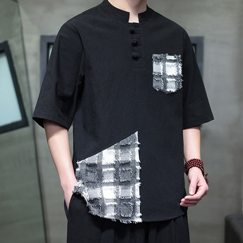 Tactile Cotton Minimalist Stand Collar Meditation Shirt