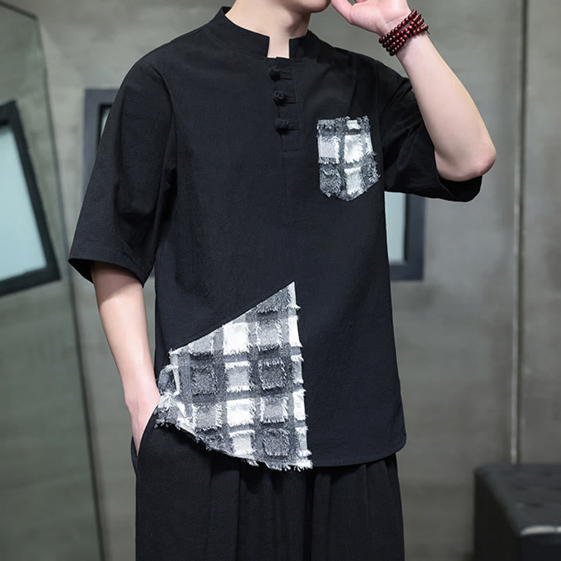 Tactile Cotton Minimalist Stand Collar Meditation Shirt