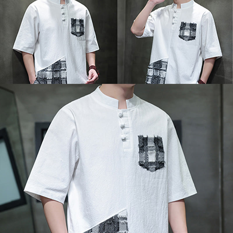Tactile Cotton Minimalist Stand Collar Meditation Shirt