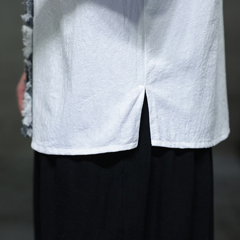Tactile Cotton Minimalist Stand Collar Meditation Shirt