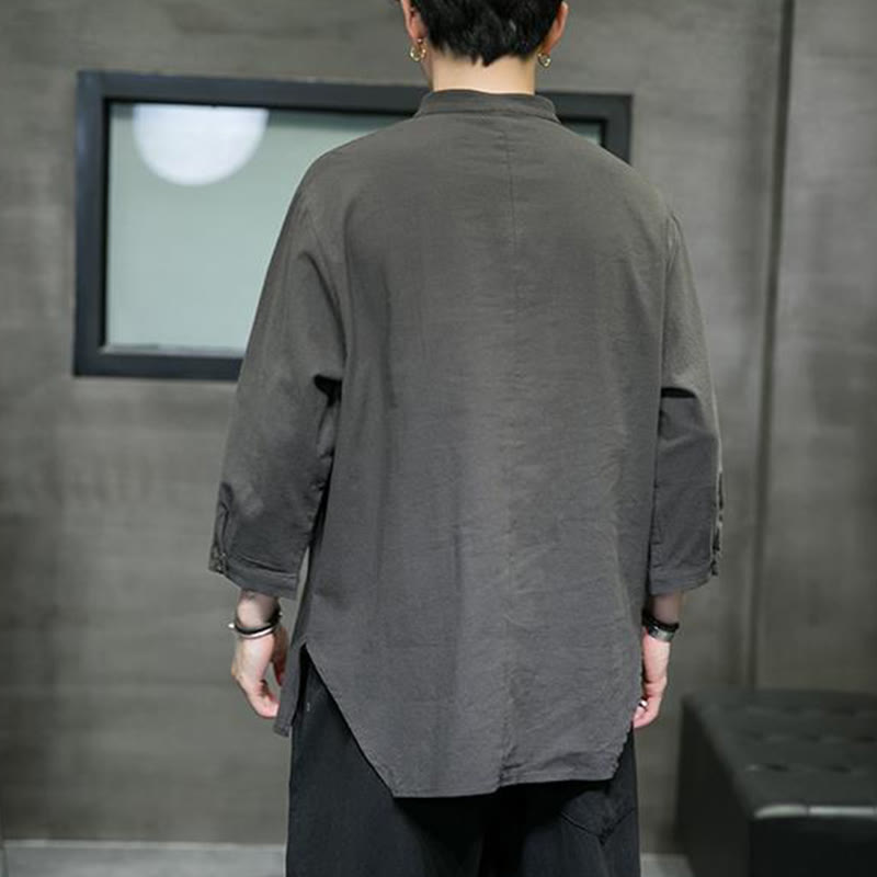 Cotton Linen Stand Collar Three-Quarter Sleeve Meditation Shirt