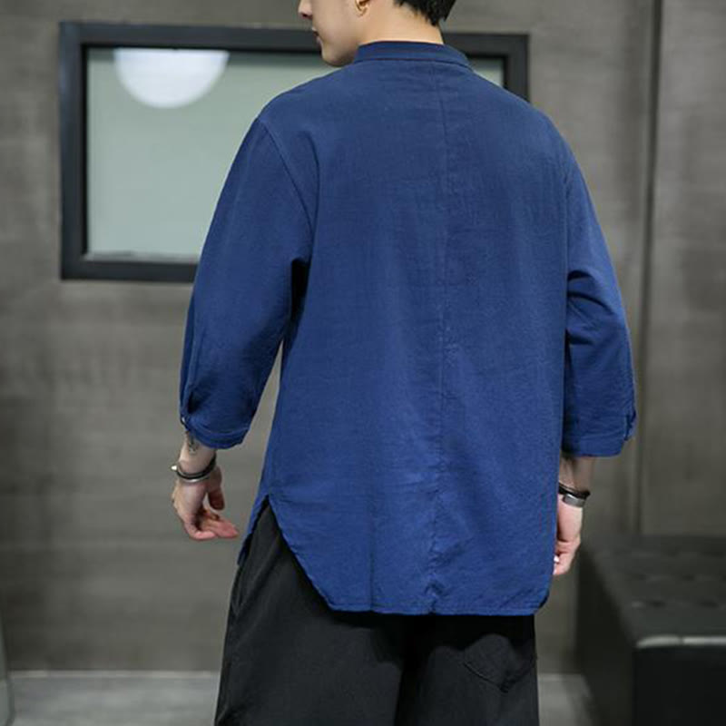 Cotton Linen Stand Collar Three-Quarter Sleeve Meditation Shirt