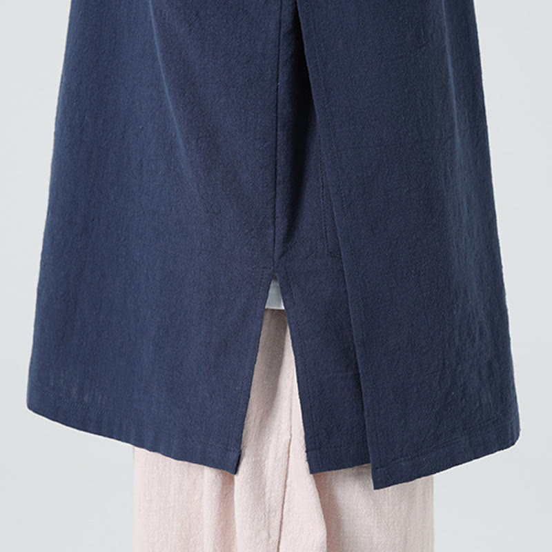 Linen Cotton Stand Collar Slanted Placket Meditation Shirt