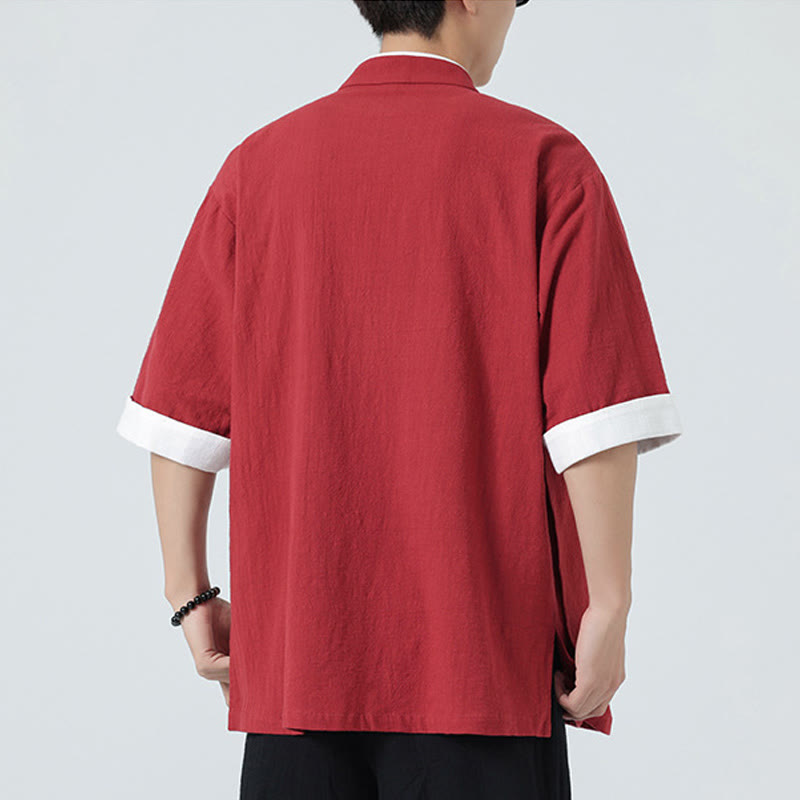 Linen Cotton Stand Collar Slanted Placket Meditation Shirt