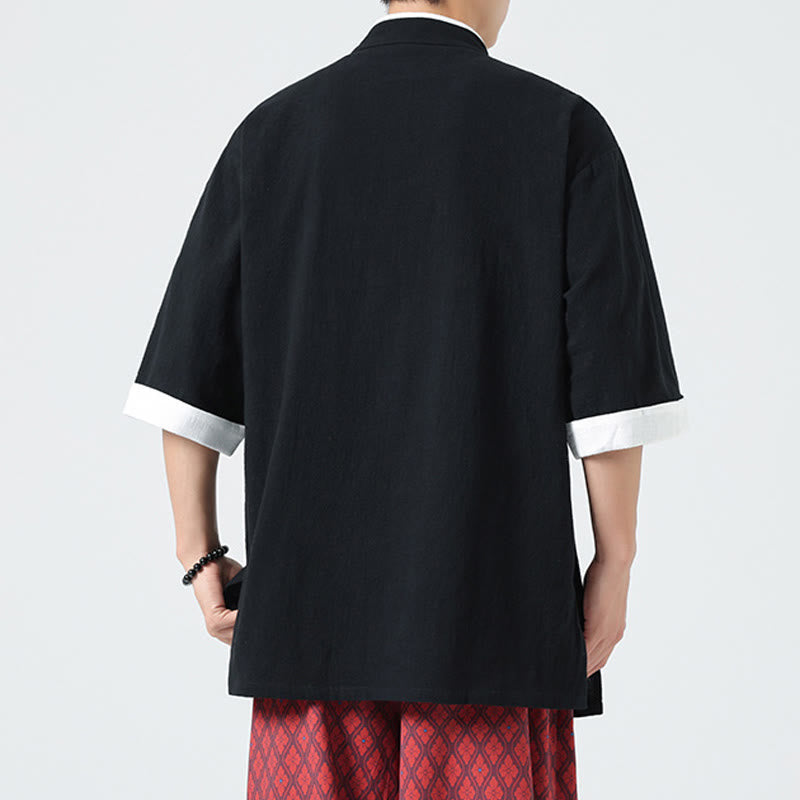 Linen Cotton Stand Collar Slanted Placket Meditation Shirt