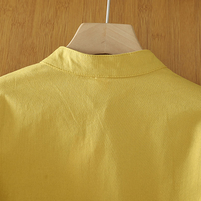 Lightweight Cotton Stand-Collar Three-Quarter Sleeve Meditation Shirt