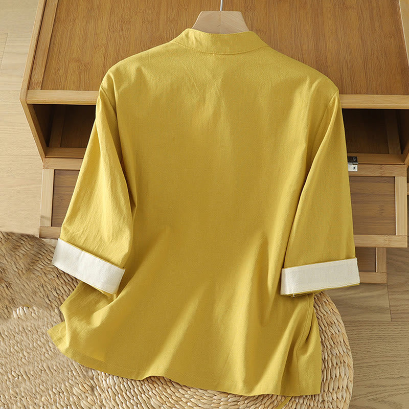 Lightweight Cotton Stand-Collar Three-Quarter Sleeve Meditation Shirt