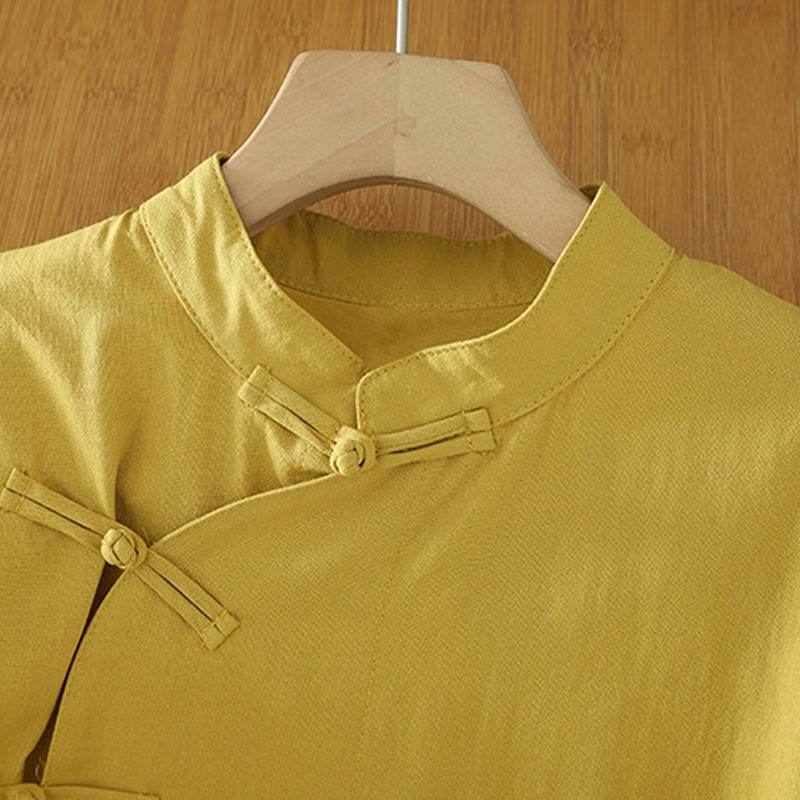 Lightweight Cotton Stand-Collar Three-Quarter Sleeve Meditation Shirt