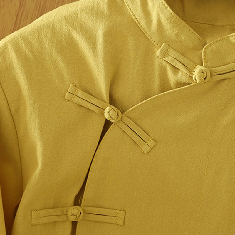 Lightweight Cotton Stand-Collar Three-Quarter Sleeve Meditation Shirt