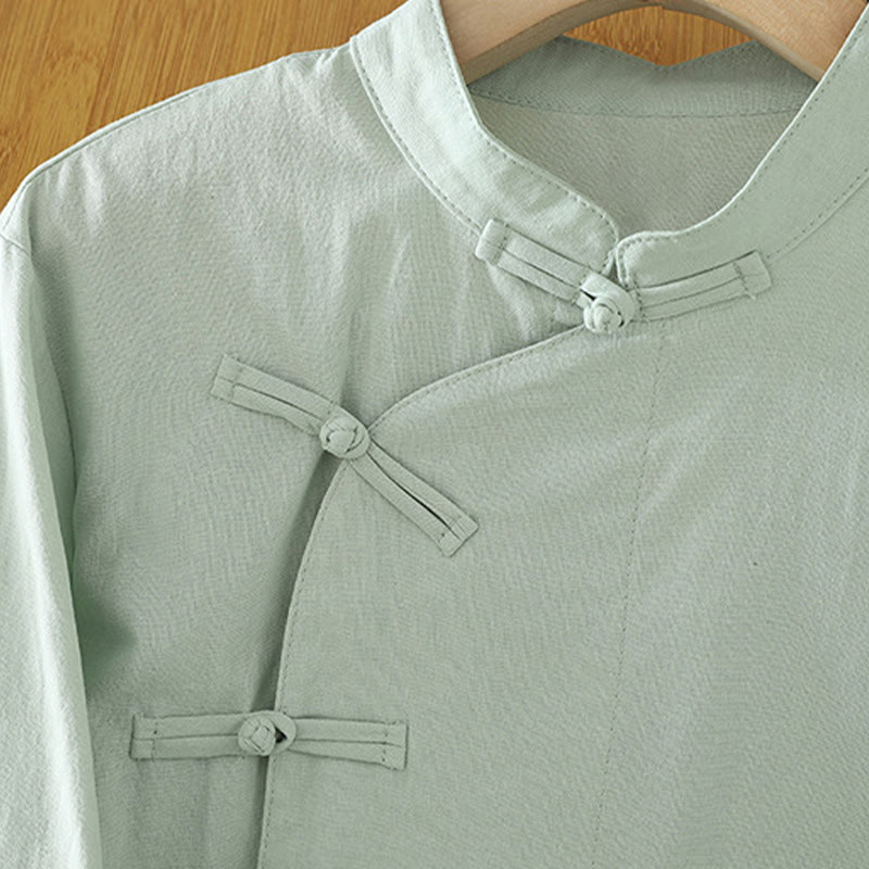 Lightweight Cotton Stand-Collar Three-Quarter Sleeve Meditation Shirt