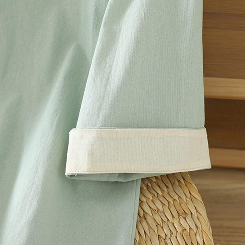 Lightweight Cotton Stand-Collar Three-Quarter Sleeve Meditation Shirt