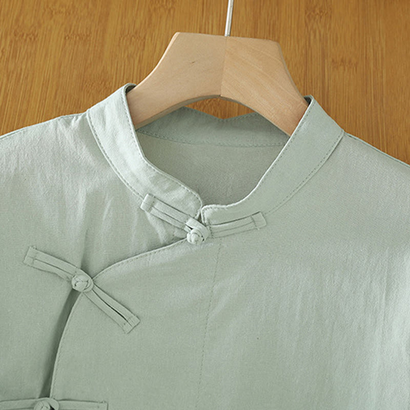 Lightweight Cotton Stand-Collar Three-Quarter Sleeve Meditation Shirt