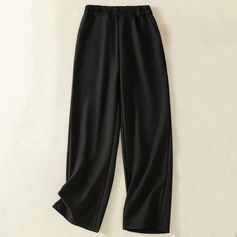 Vintage Elastic Waistband Design Drawstring Women's Cotton Pants With Pockets