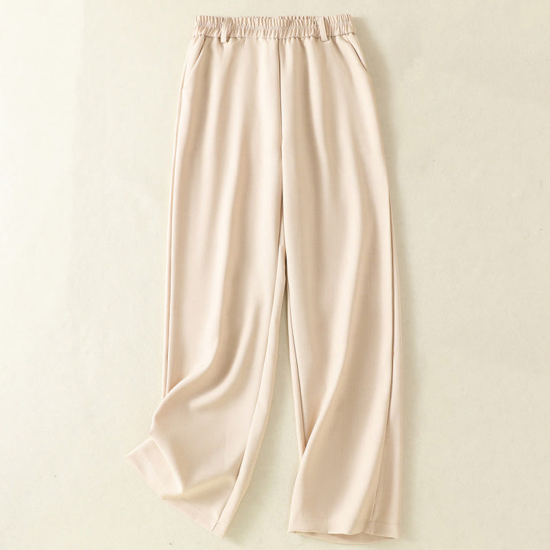 Vintage Elastic Waistband Design Drawstring Women's Cotton Pants With Pockets