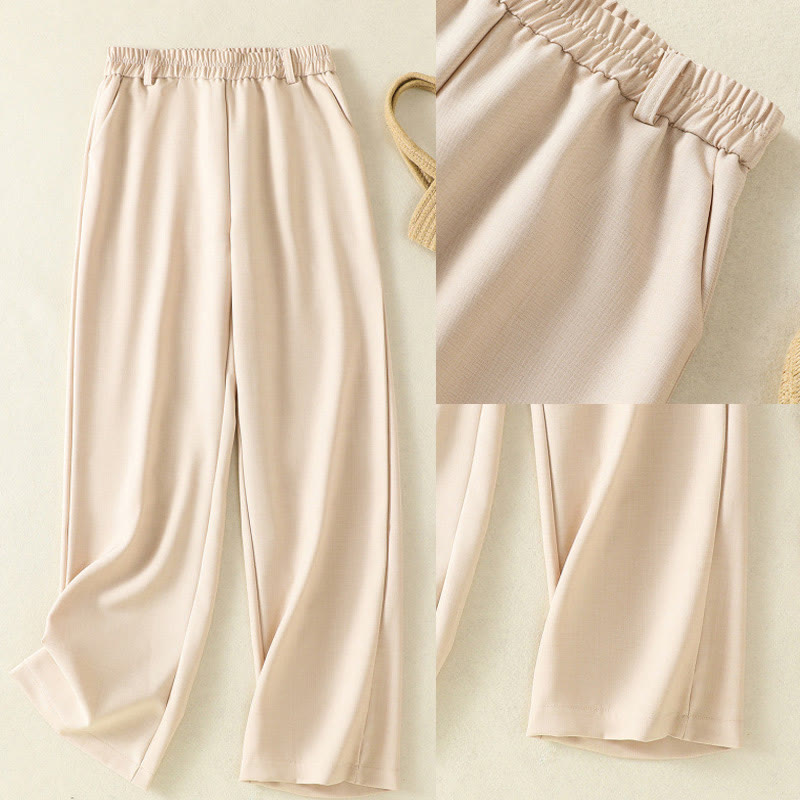 Vintage Elastic Waistband Design Drawstring Women's Cotton Pants With Pockets