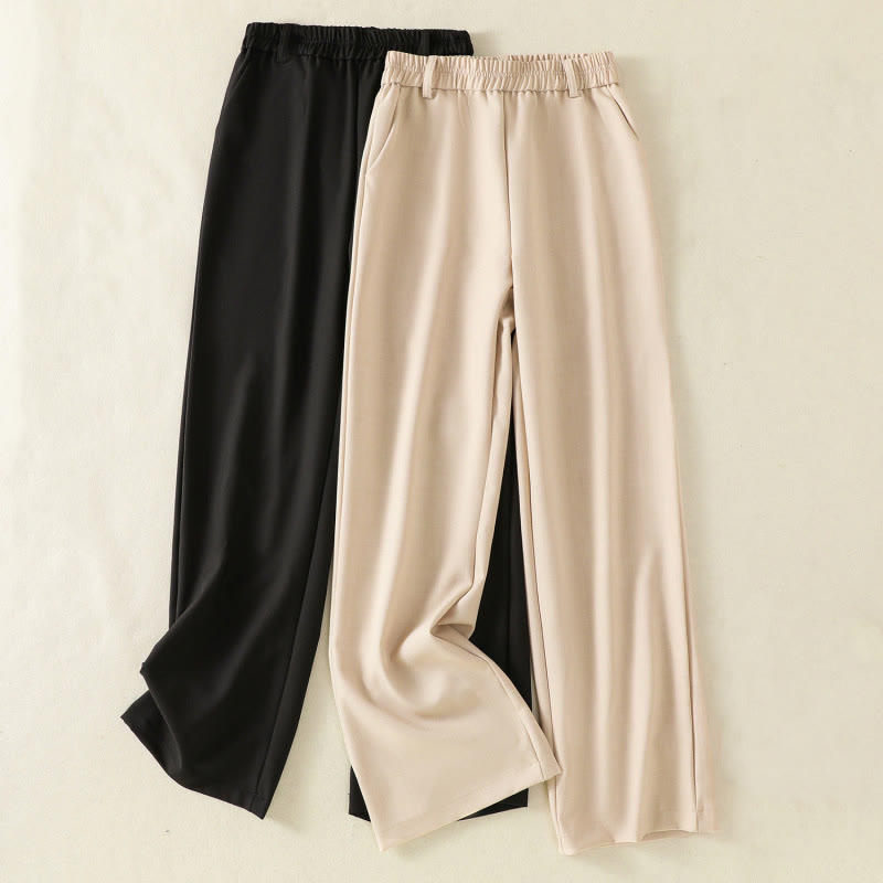 Vintage Elastic Waistband Design Drawstring Women's Cotton Pants With Pockets