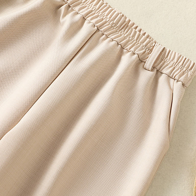 Vintage Elastic Waistband Design Drawstring Women's Cotton Pants With Pockets