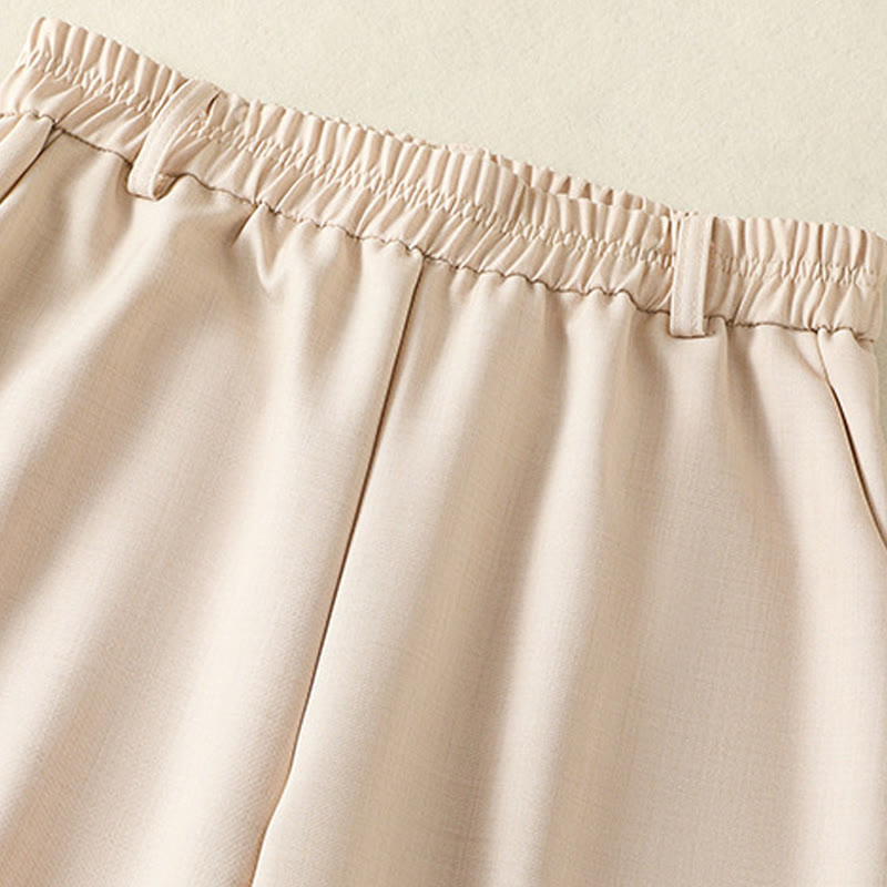 Vintage Elastic Waistband Design Drawstring Women's Cotton Pants With Pockets