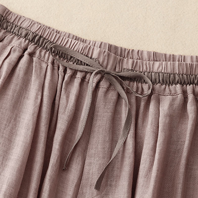 Vintage Summer Casual Color Matching Drawstring Women's Cotton Linen Harem Pants With Pockets